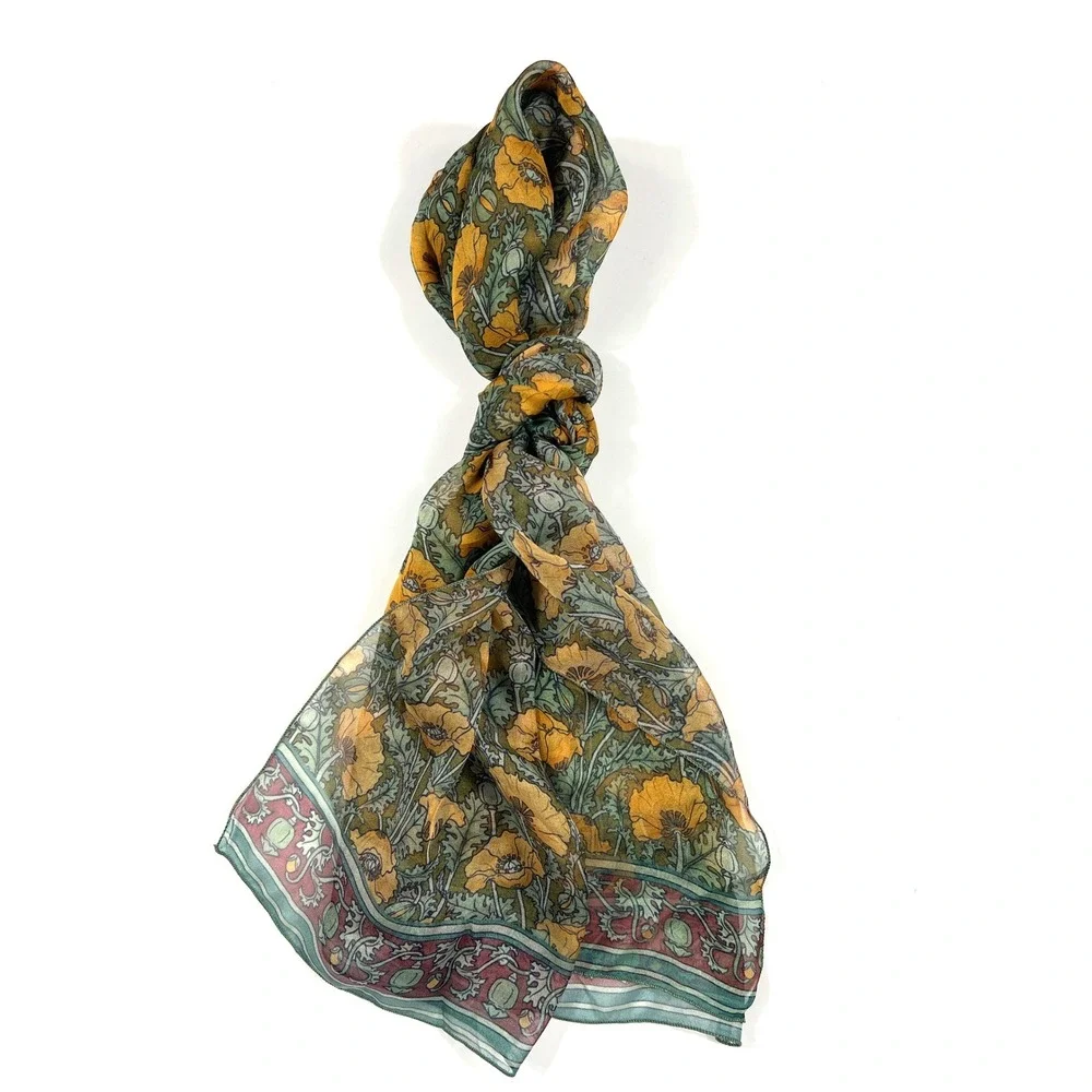 MFA Boston 100% Silk Scarf Art Nouveau Poppies Eugène Grasset 53x15.5